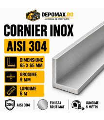 Cornier inox AISI 304, 65 x 65 x 9 mm, 6 metri